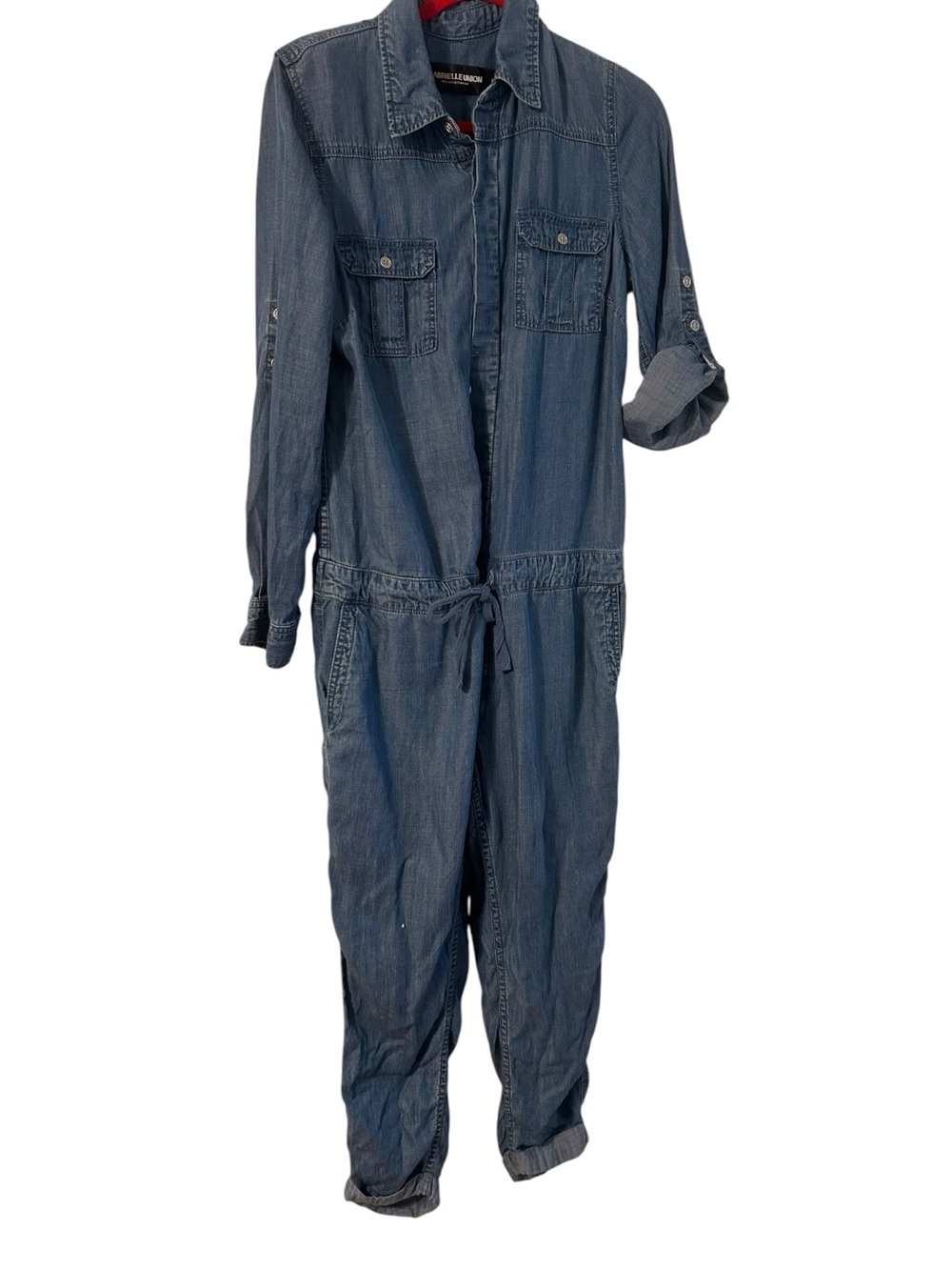 Gabrielle Union blue Chambray utility jumpsuit Size M